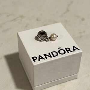 Pandora Silver Flower Charm with Pearl Accent (RETIRED)